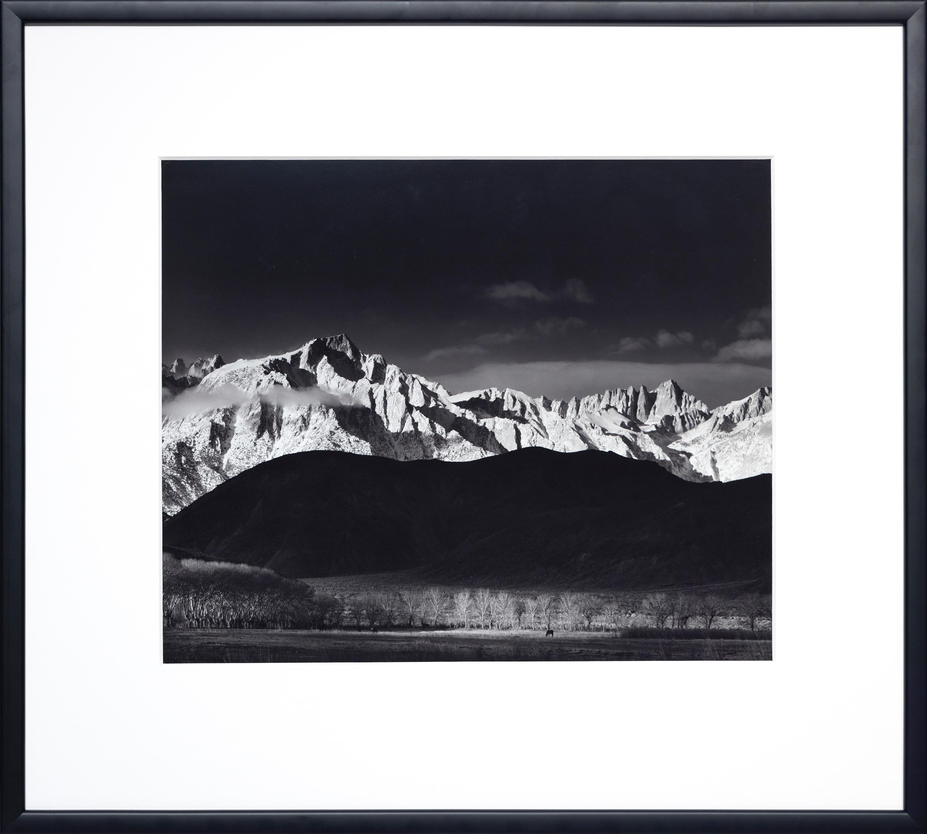 Winter-Sonnenaufgang, Sierra Nevada aus Kiefernholz – Photograph von Ansel Adams