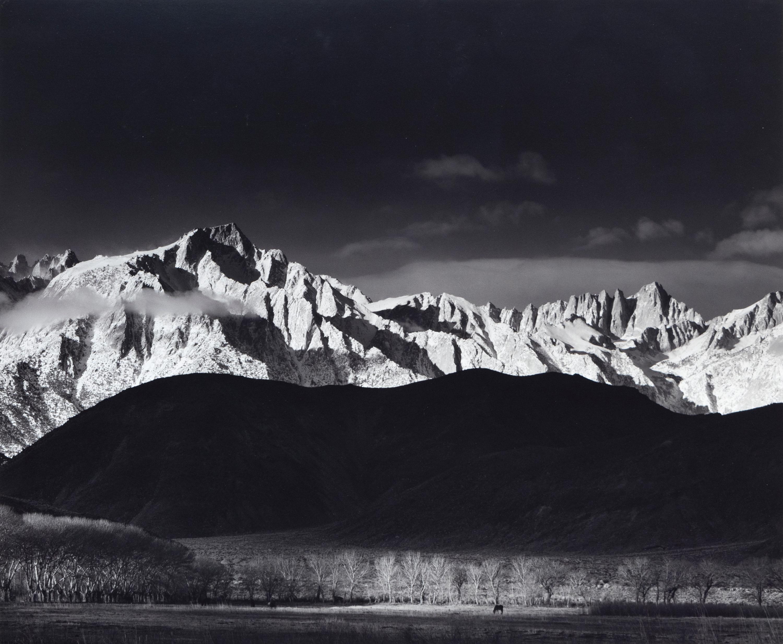 Ansel Adams Black and White Photograph - Winter Sunrise, Sierra Nevada from Lone Pine