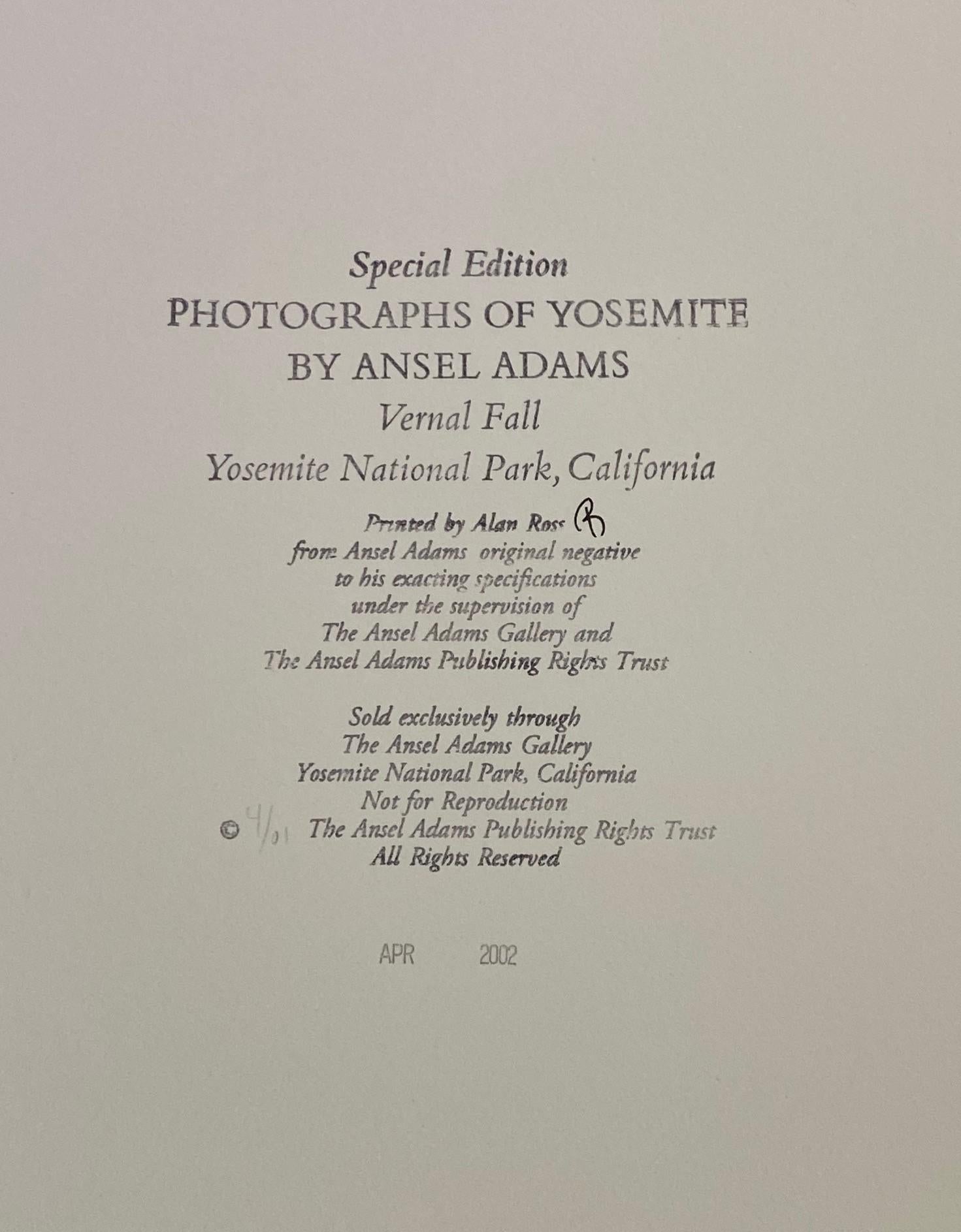 Paper Ansel Adams Special Edition Yosemite Silver Gelatin Photograph Print Vernal Fall