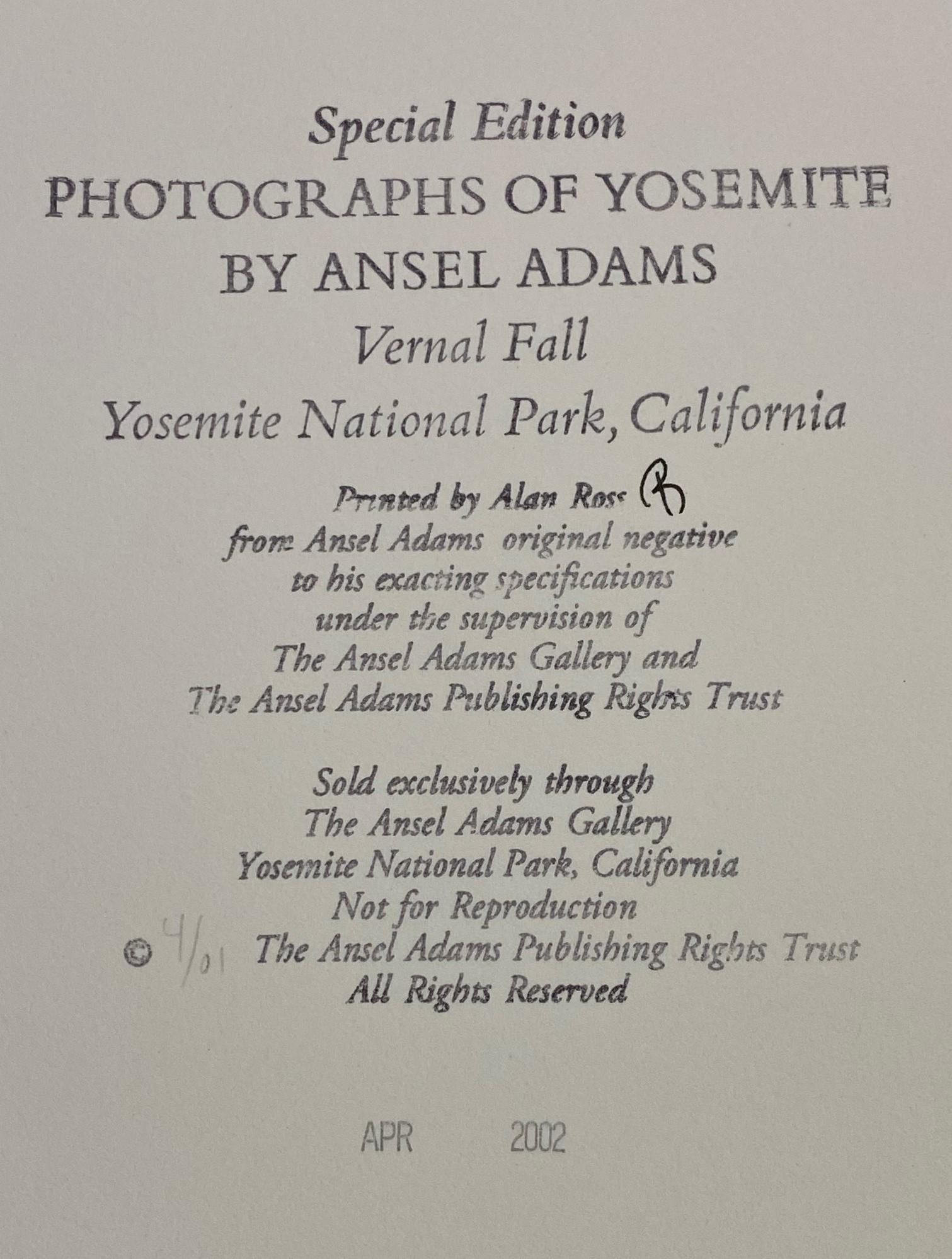 Ansel Adams Special Edition Yosemite Silver Gelatin Photograph Print Vernal Fall 1