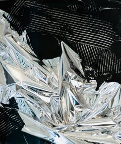 Untitled, 2007, foil painting, mixed media, abstract art object, silver, black,