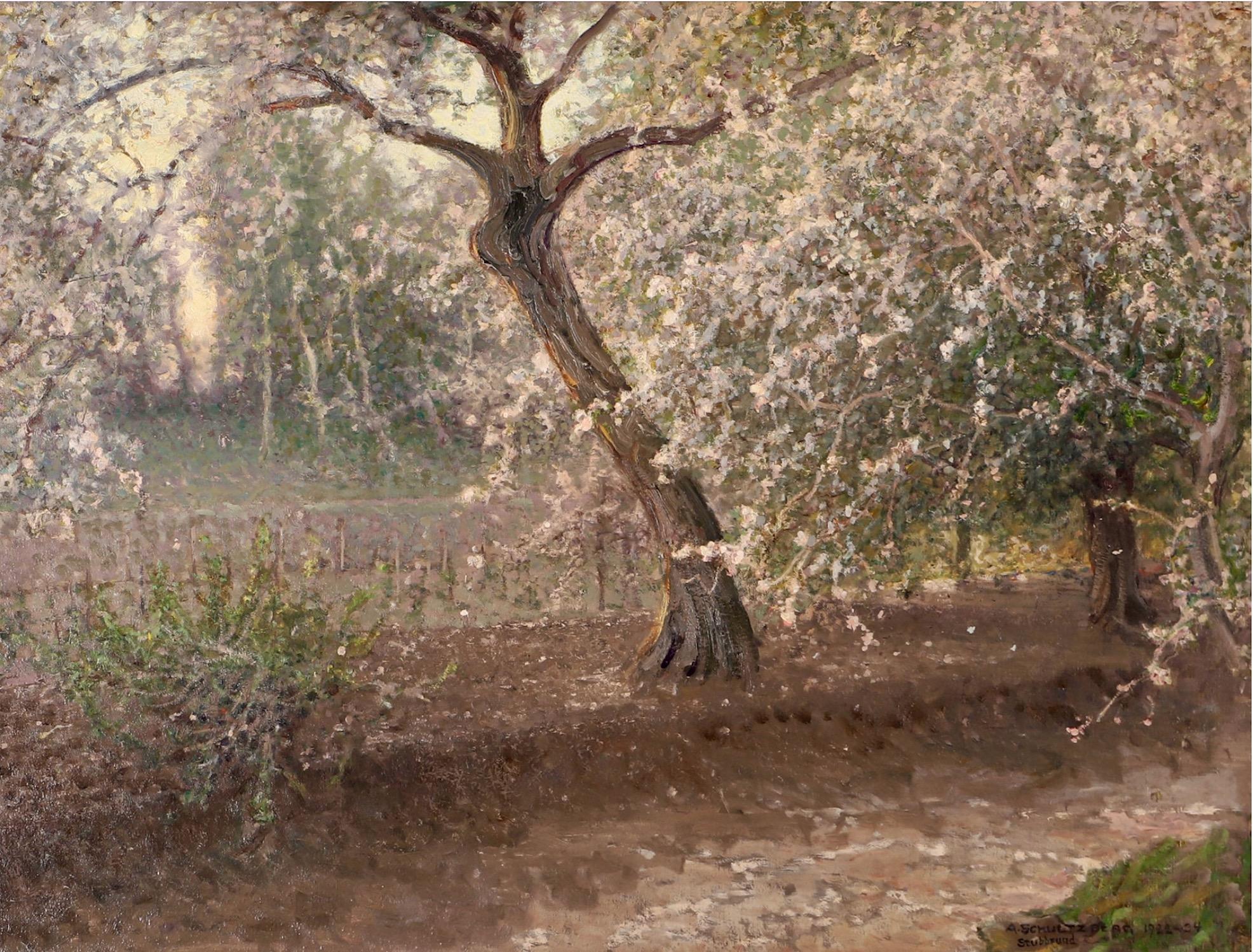Anshelm Schultzberg, Summer Evening Garden with Blossoming Trees, Stubbsund - Painting by Anselm Schultzberg