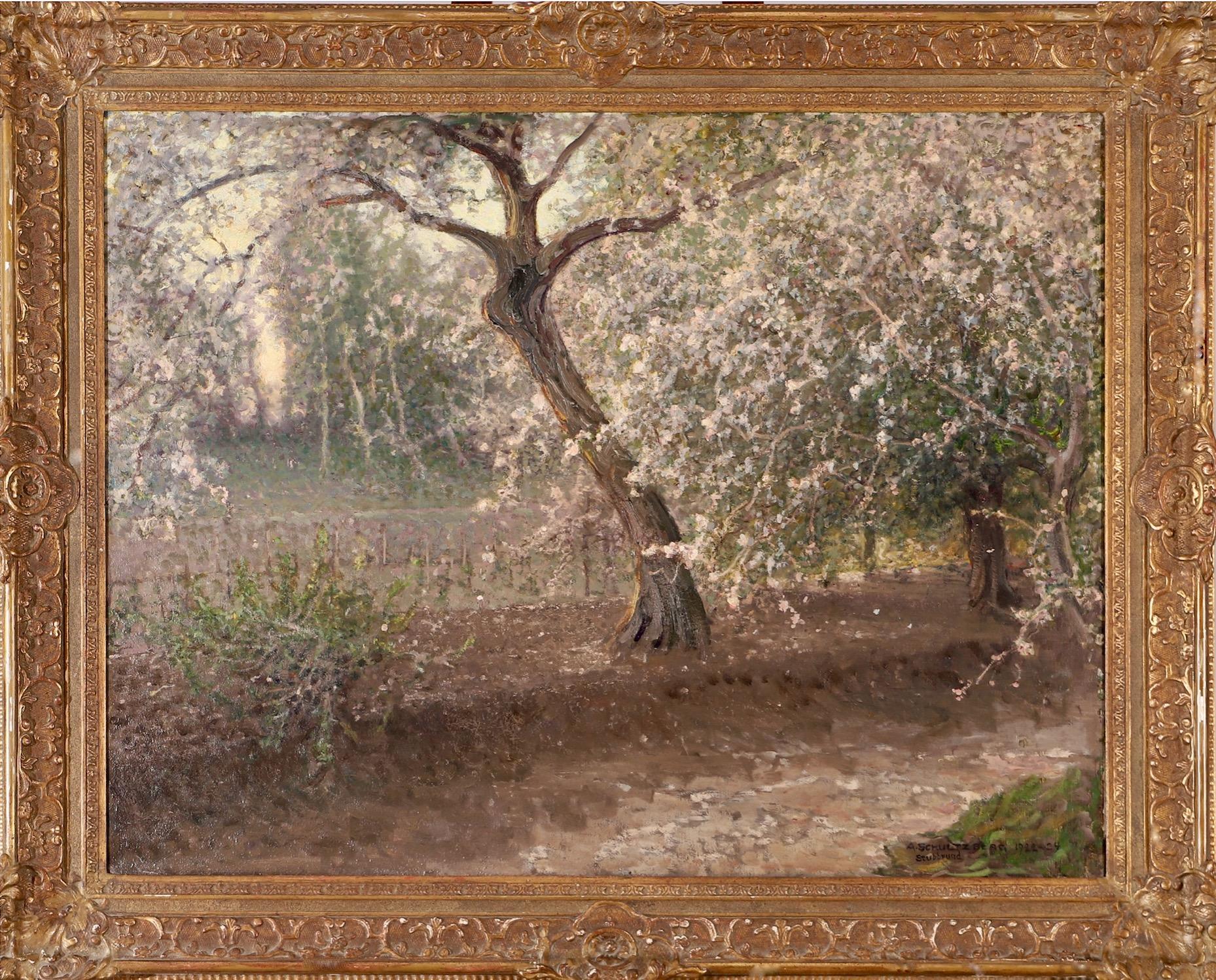 Anselm Schultzberg Landscape Painting - Anshelm Schultzberg, Summer Evening Garden with Blossoming Trees, Stubbsund