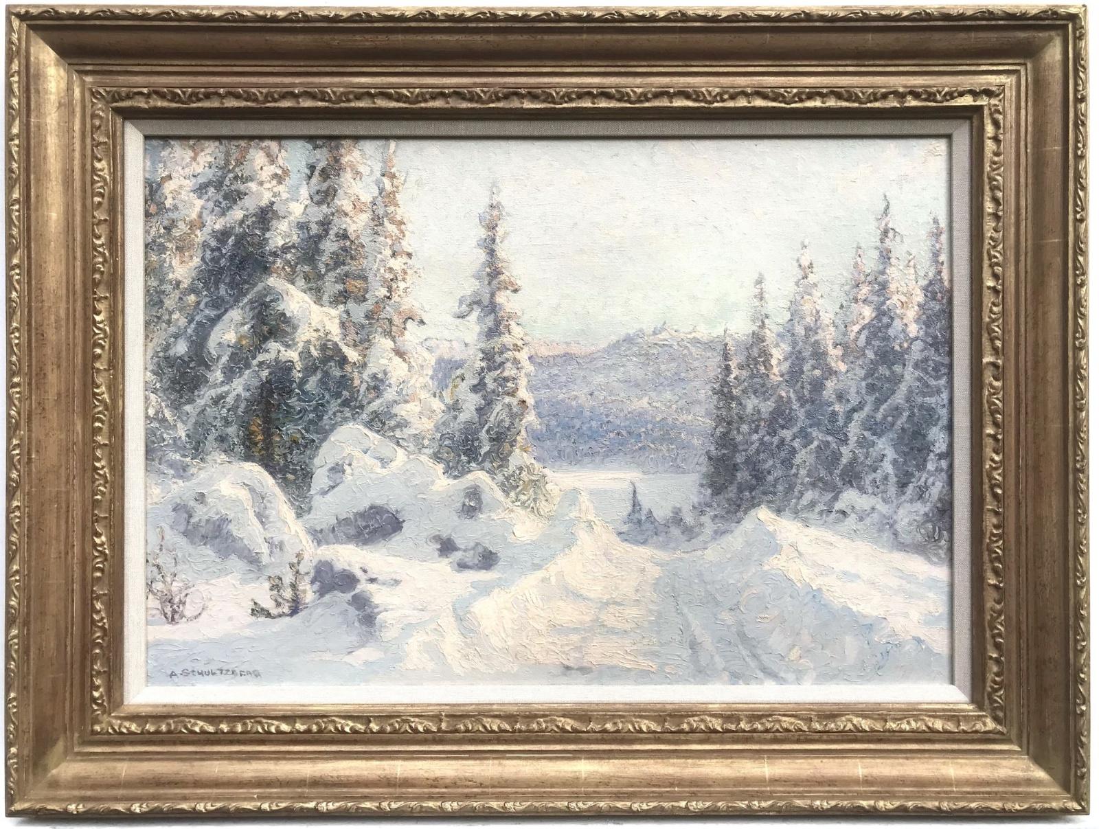 Escena de nieve invernal - Painting de Anselm Schultzberg