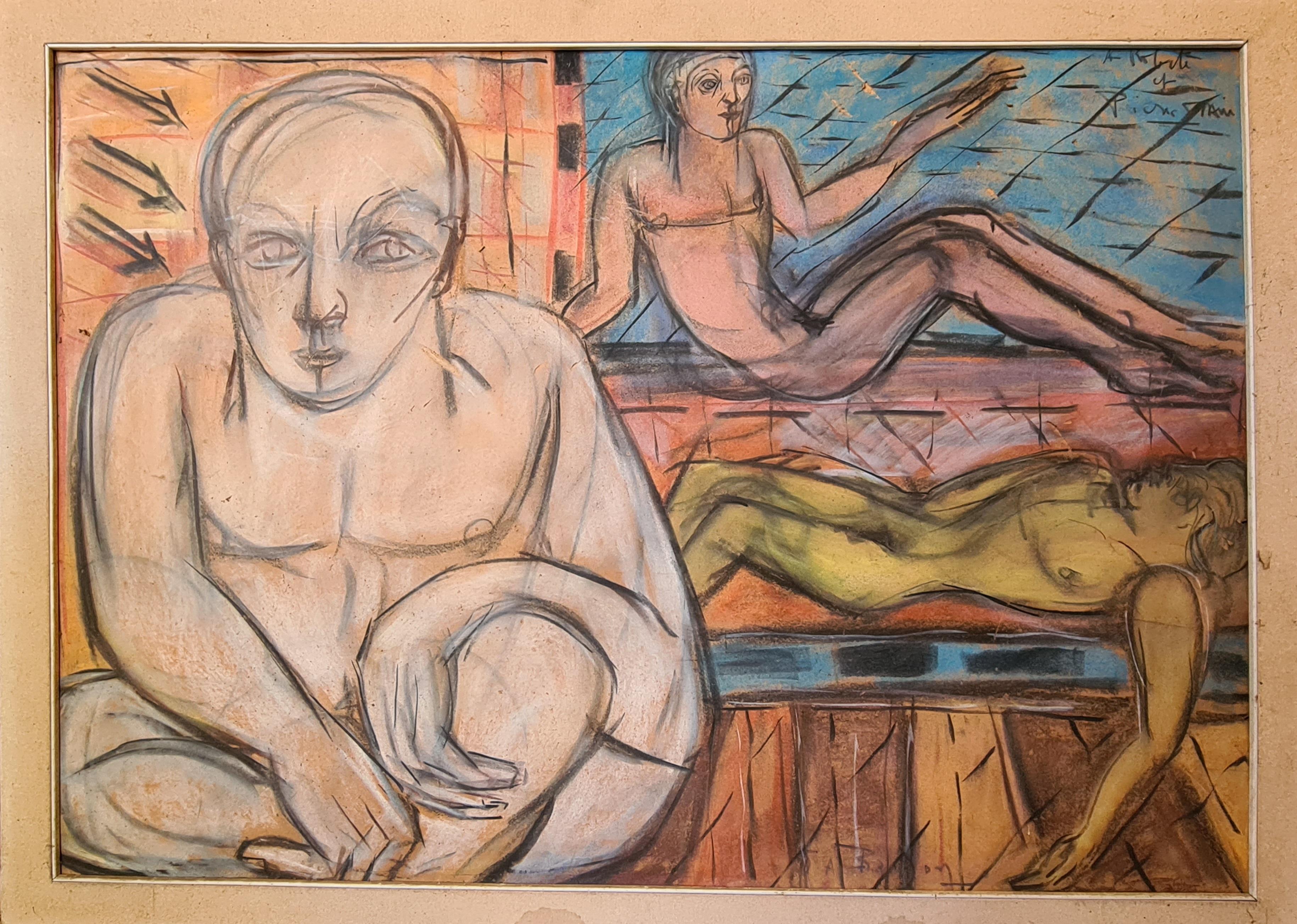 Futurist, Novecento Italiano, Mid Century Italian Painting, Figures at the Baths For Sale 7