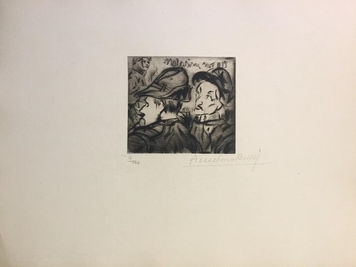 Image dimensions: 10 x 9.5 cm.

Hand signed. Edition of 100 prints on Hollande paper. From the collection: “Croquis du Front Italien” , published in Paris by D'Alignan editions. Anselmo Bucci was an Italian painter and printmaker.

He took part in