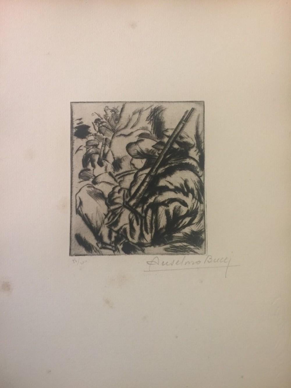 Avant l'Attaque - Gravure d'Anselmo Bucci - 1917 en vente 1