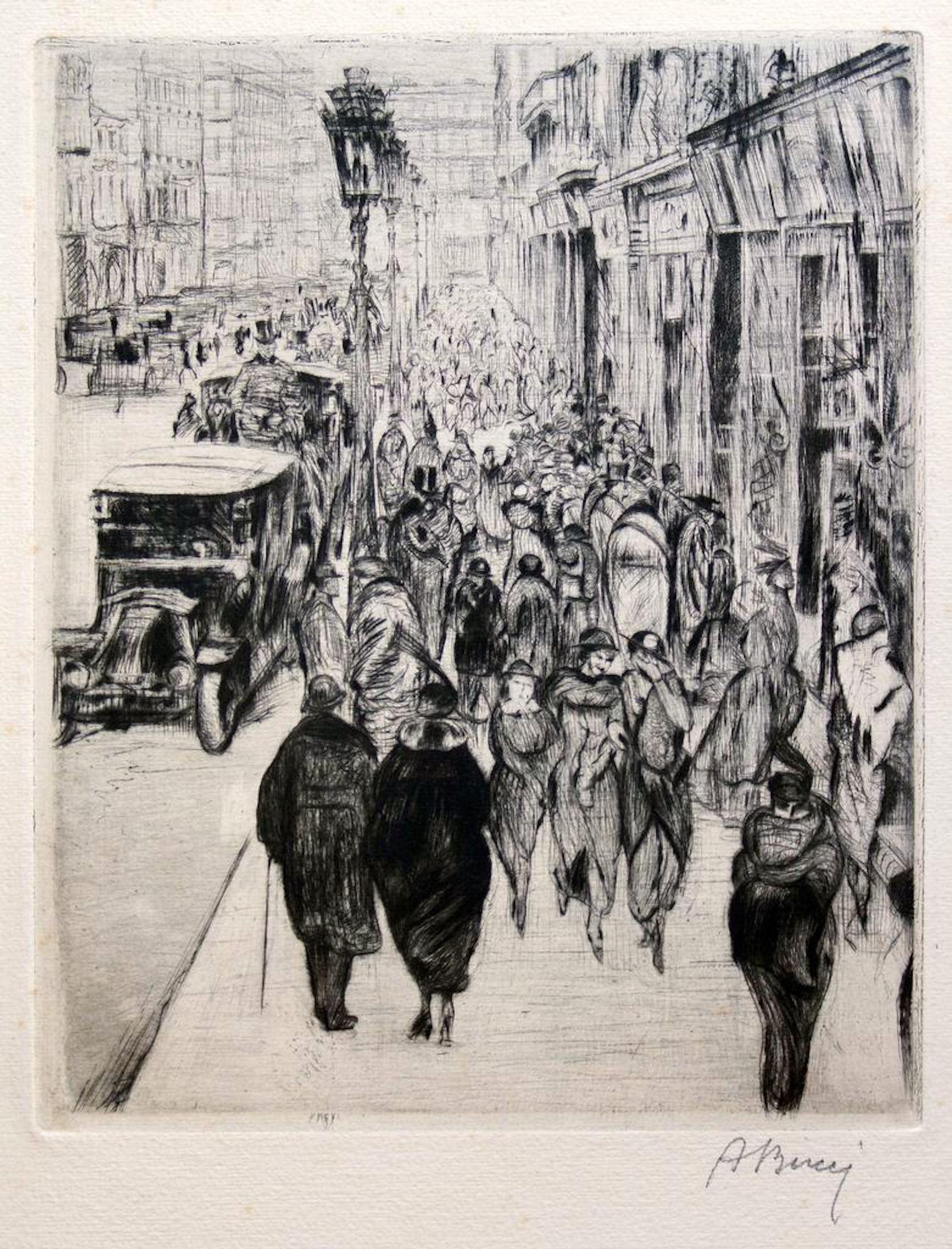 Downtown Paris - Etching by Anselmo Bucci - 1915 ca.