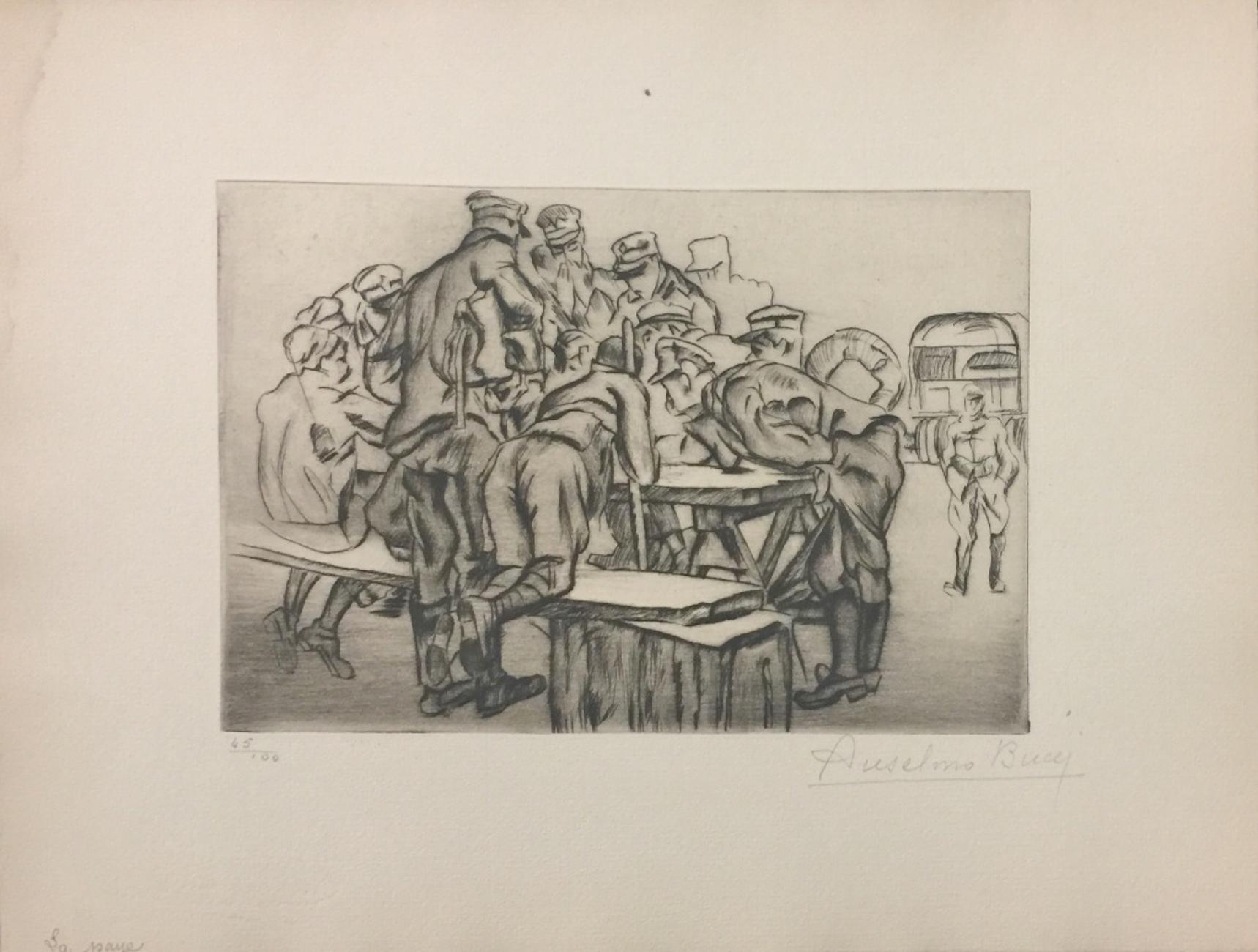 Image dimensions: 15.5 x 23 cm.

Hand signed. Edition of 100 prints on Hollande paper. From the collection: “Croquis du Front Italien”, published in Paris by D'Alignan editions. Anselmo Bucci was an Italian painter and printmaker.

He took part in