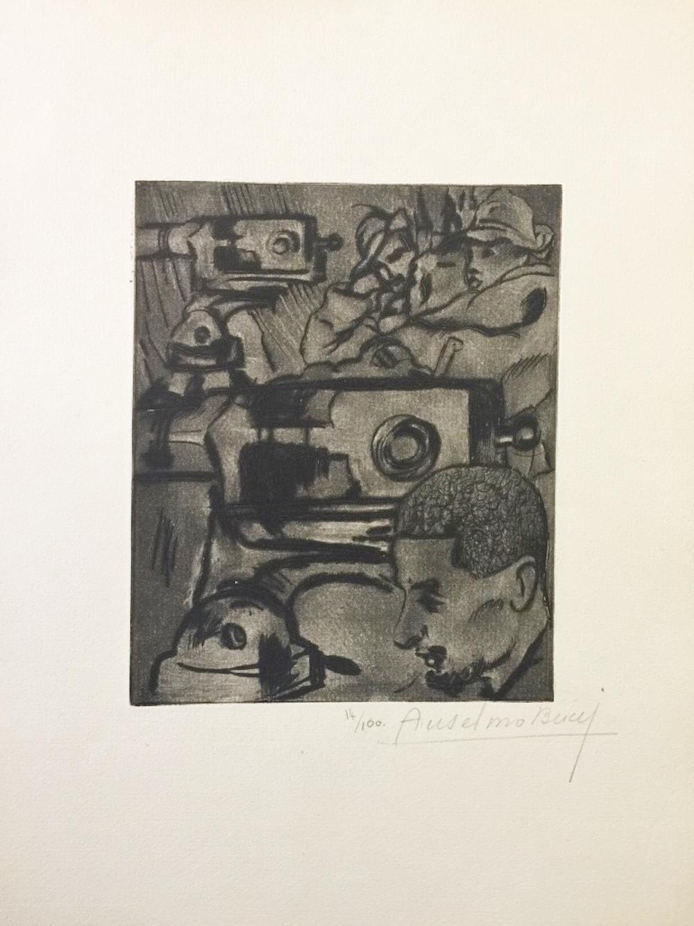 Les Mitrailleuses -  Etching by Anselmo Bucci - 1917