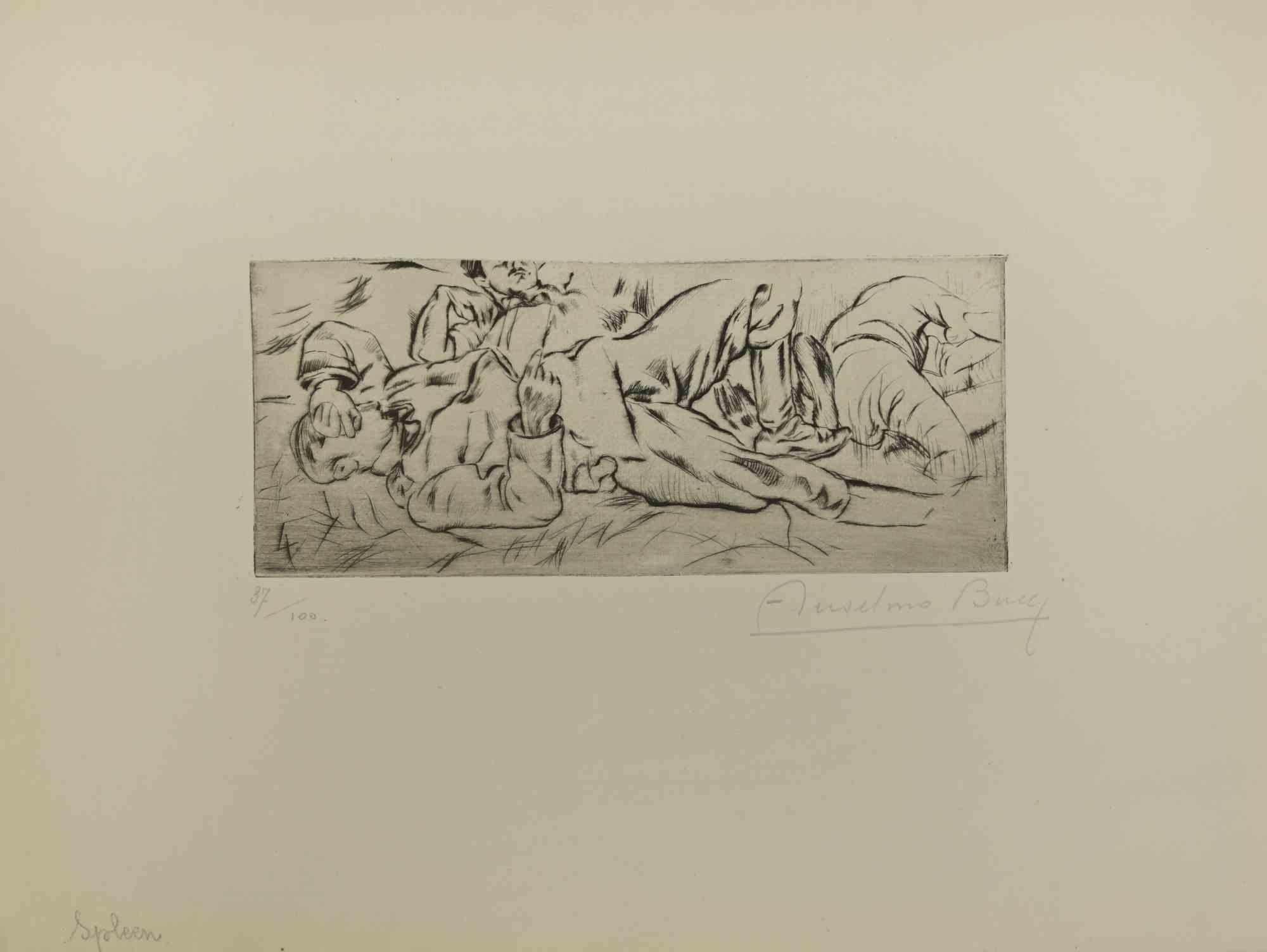 Manfredi - from "Le Croquis du Front Italien" is an Artwork, Drypoint,  realized by the Italian Artist Anselmo Bucci, in 1917.

Hand signed on the right margin . Edition n. 37/100 specimens on Hollande paper. From the collection: “Croquis du Front