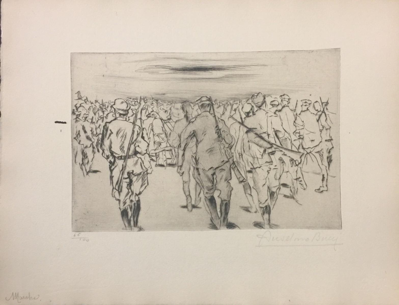 Marché - gravure originale d'Anselmo Bucci - 1917 en vente 1