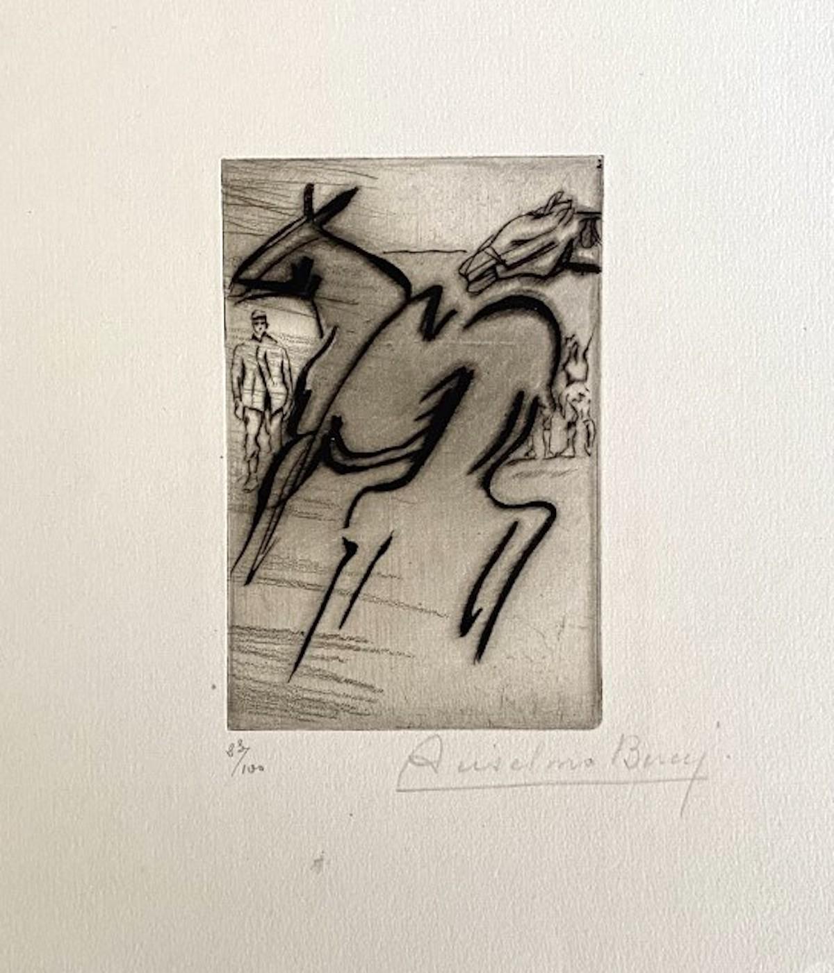 "Militant" is a beautiful etching, realized by Anselmo Bucci (1887-1955).

Hand signed and numberd. Copy 25 from an edition of 100 prints. On the lower right corner, an iscription written in pencil, Le Comp de canon.

Image Dimensions: 13 x 8.5