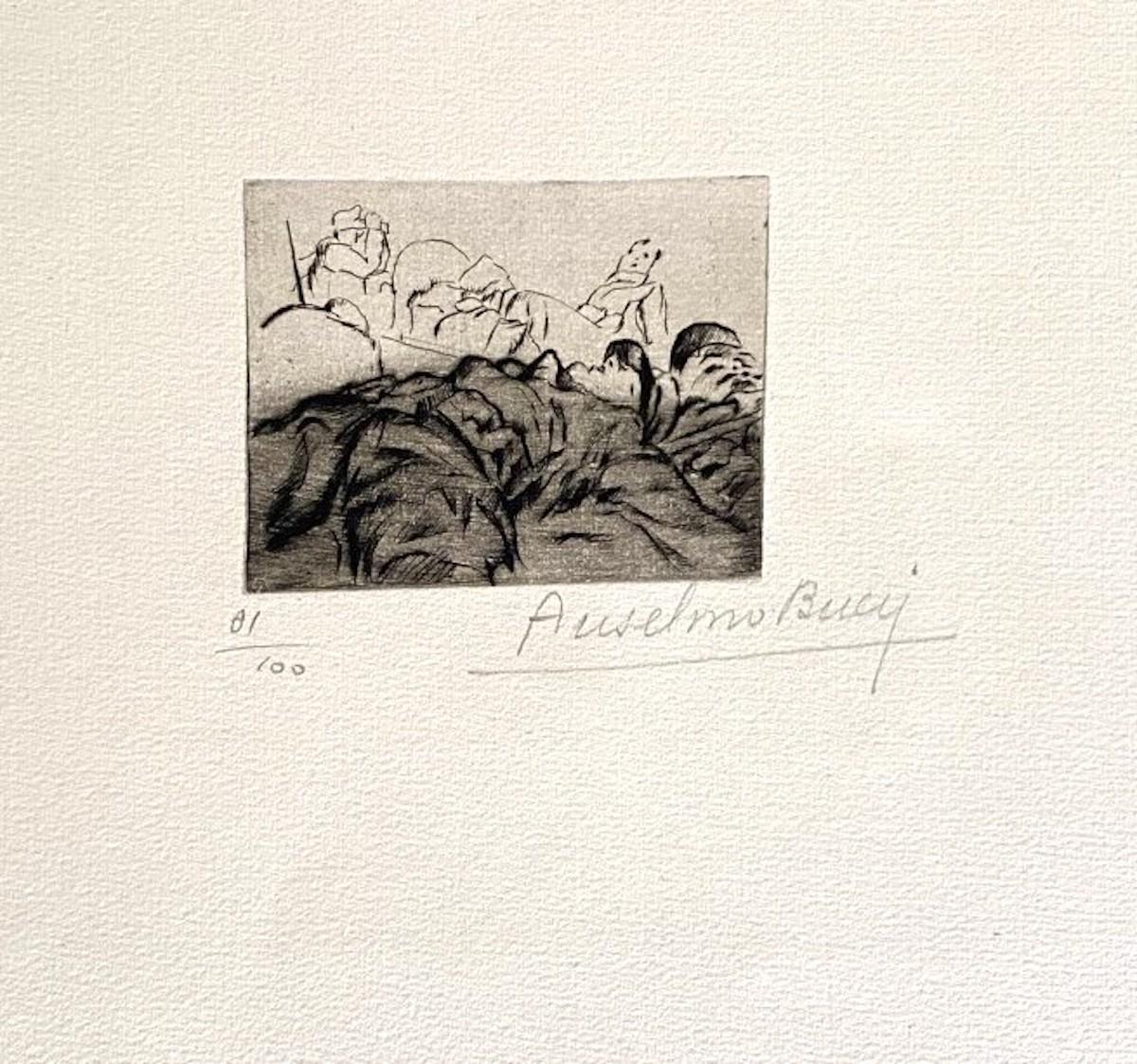"Militar" 1917s es una bella estampa en técnica de aguafuerte, realizada por Anselmo Bucci (1887-1955).

Firmado a mano. Numerado 81/100 de copias en la parte inferior izquierda. En la esquina inferior izquierda, una iscripción ilegible escrita a