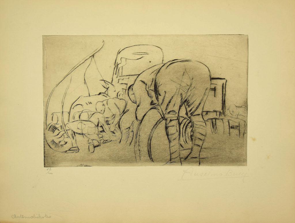 "Military Life" is a beautiful print in the etching technique, realized by Anselmo Bucci (1887-1955).

In good conditions except for some stains.

Hand-signed.  Image Dimensions: 16 x 24.5 cm. 

Numbered, Edition 83/100.

Anselmo Bucci (1887-1955):