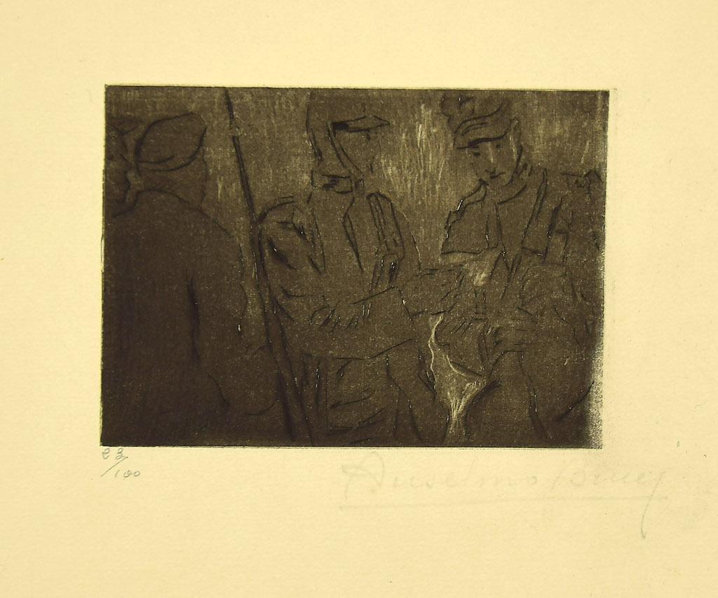 "Military" is a beautiful print in the etching technique, realized by Anselmo Bucci (1887-1955).

In very good conditions.

Hand-signed.  Image Dimensions: 8.5 x 11.5 cm.

Numbered, Edition 23/100.

Anselmo Bucci (1887-1955): Italian painter,