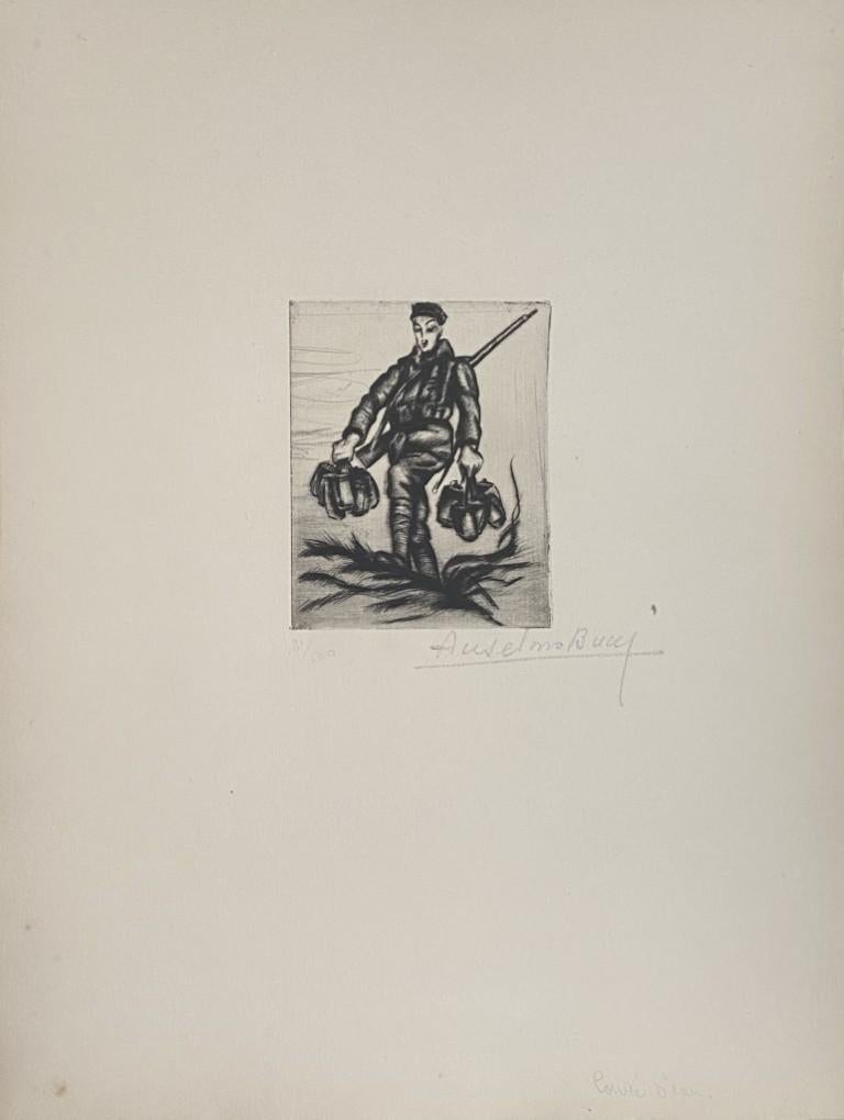 Military - Original Etching by Anselmo Bucci - 1917 For Sale 1