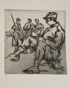 Military - Original Etching by Anselmo Bucci - 1917