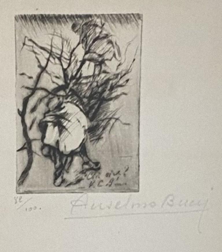 "Militar" 1917s es una bella estampa en técnica de aguafuerte, realizada por Anselmo Bucci (1887-1955).

Firmado a mano. Numerado 89/100 de copias en la parte inferior izquierda. En la esquina inferior izquierda, una iscripción ilegible escrita a