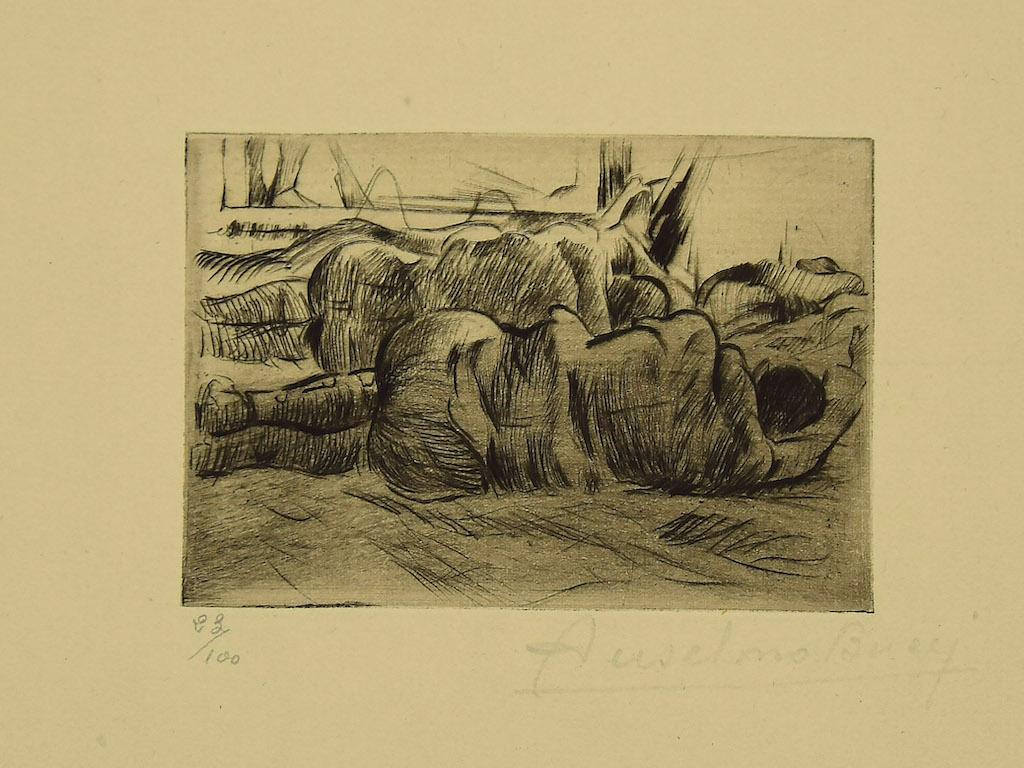 "Military" is a beautiful print in the etching technique, realized by Anselmo Bucci (1887-1955).

In very good conditions.

Hand-signed.  Image Dimensions: 7.5 x 10.5 cm. 

Numbered, Edition 23/100.

Anselmo Bucci (1887-1955): Italian painter,