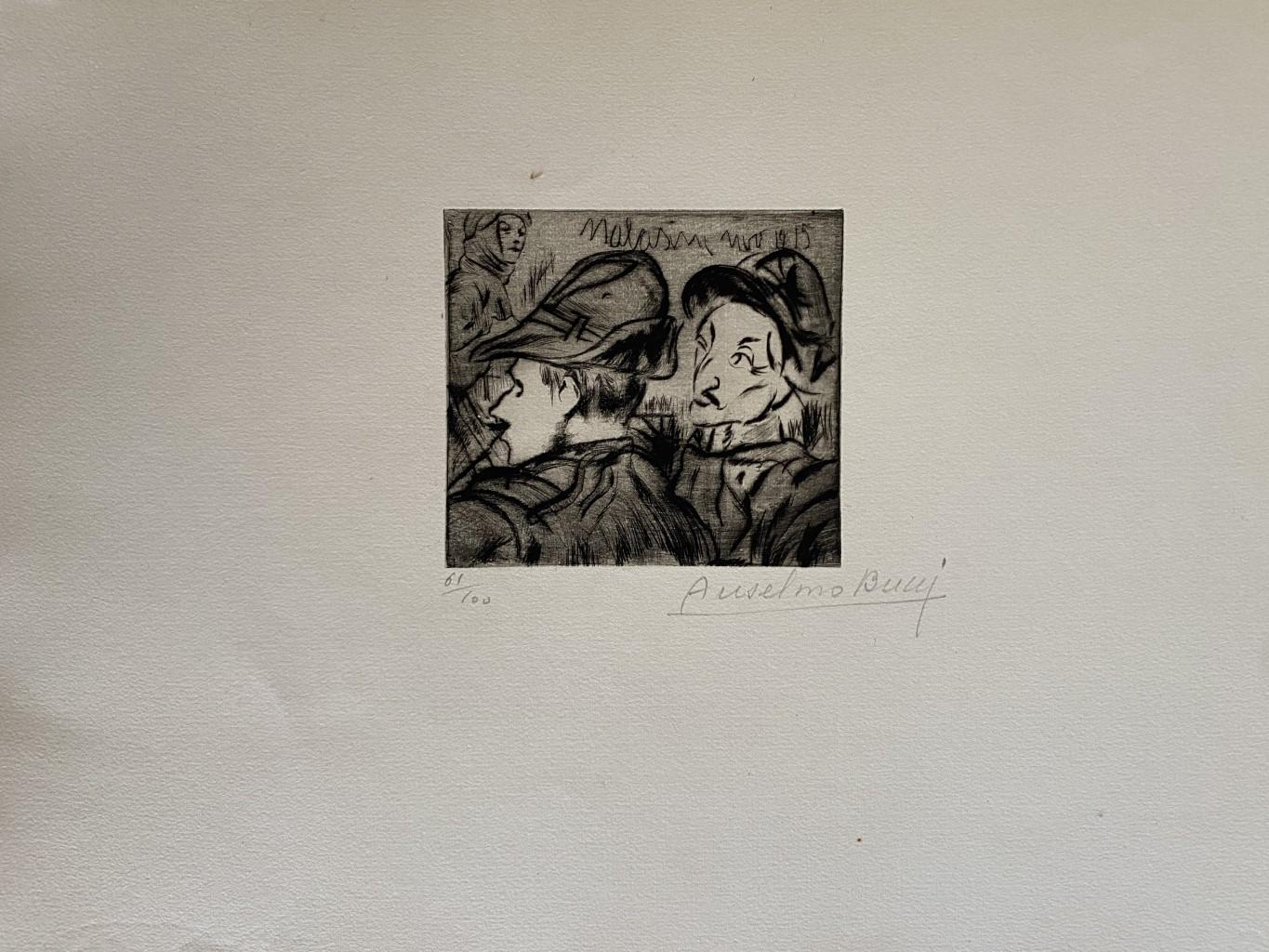 Military - Original Etching by Anselmo Bucci - 1917s For Sale 1