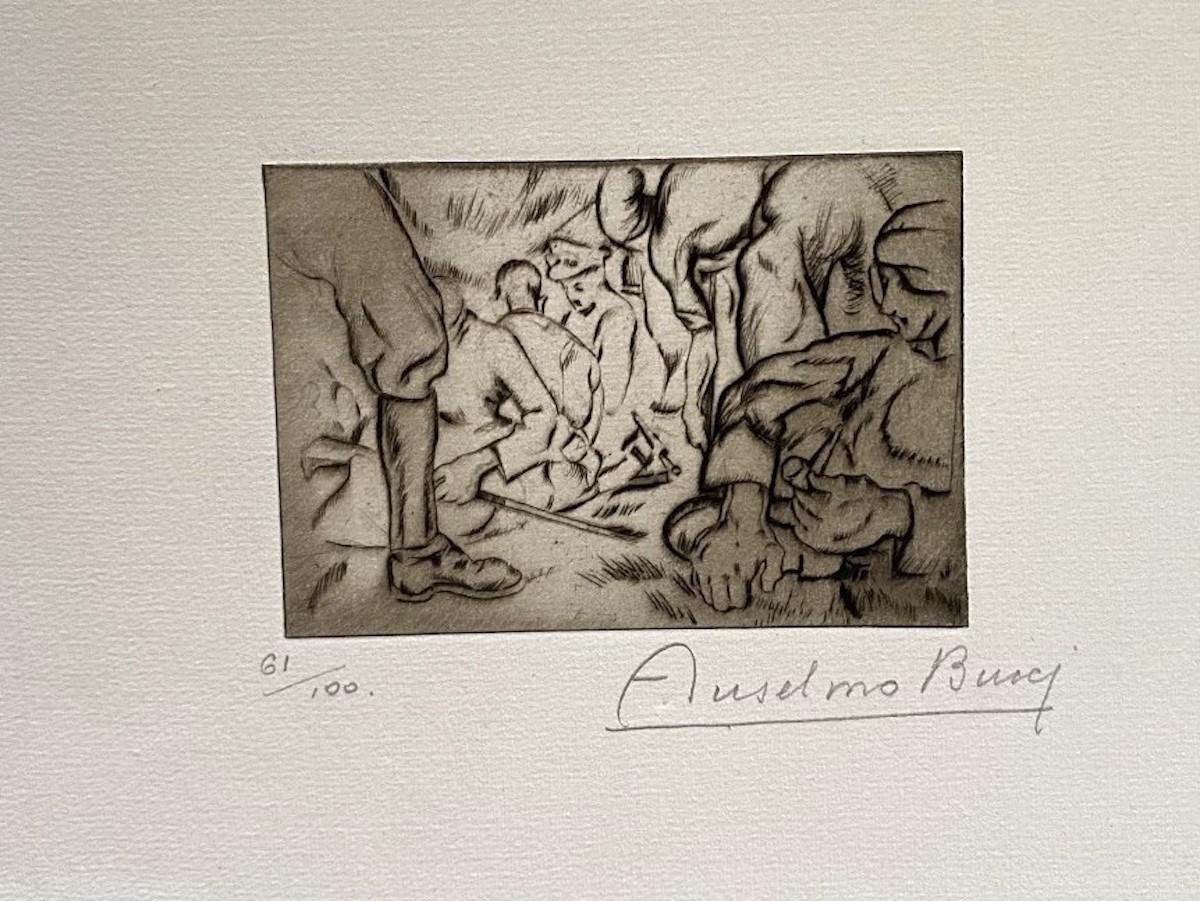 Militar - Grabado original de Anselmo Bucci - Década de 1917 en venta 1