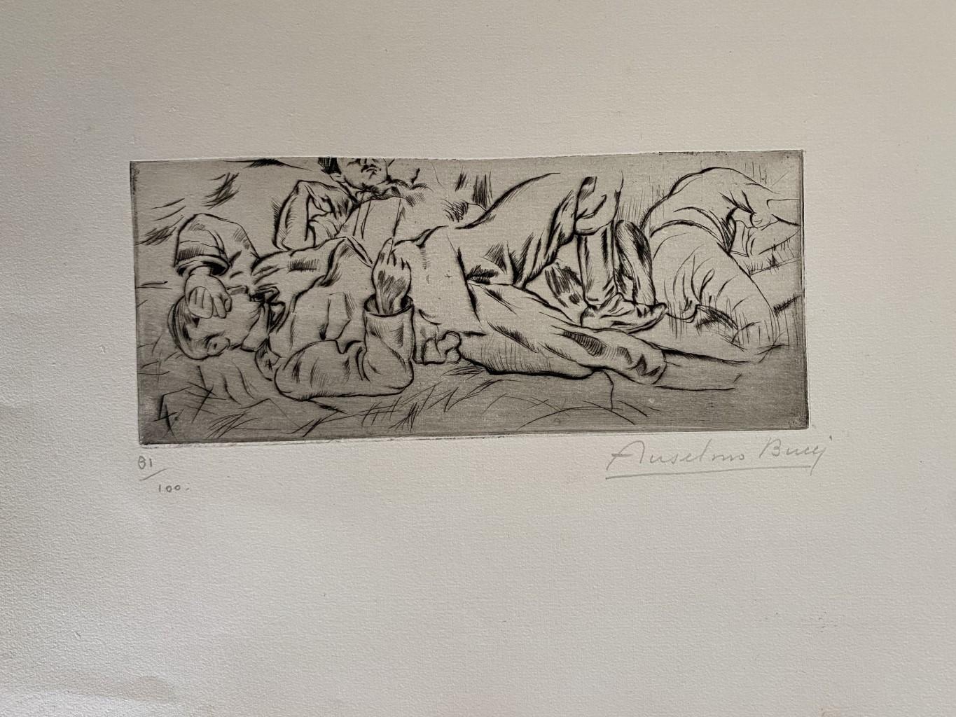 "Militar" 1917s es una bella estampa en técnica de aguafuerte, realizada por Anselmo Bucci (1887-1955).

Firmado a mano. Numerado 81/100 de copias en la parte inferior izquierda. En la esquina inferior izquierda, una iscripción ilegible escrita a