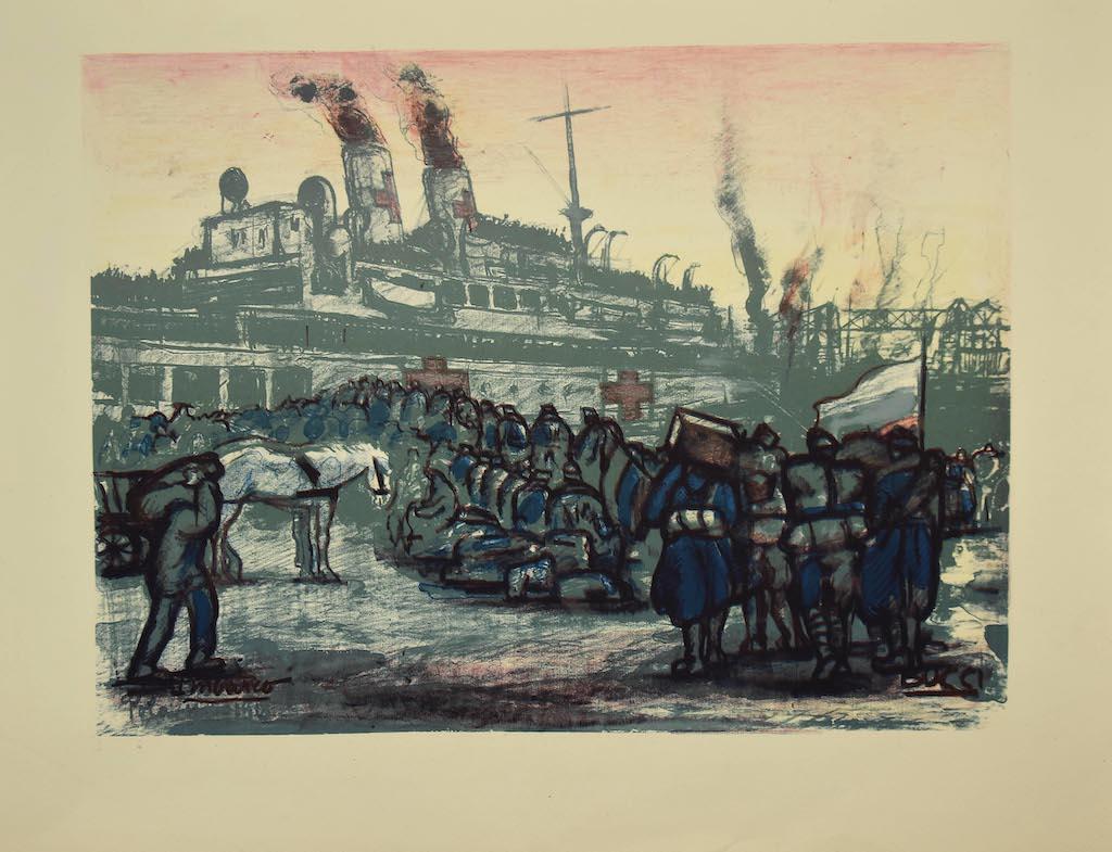 Military - Lithograph on Paper by Anselmo Bucci - 1918