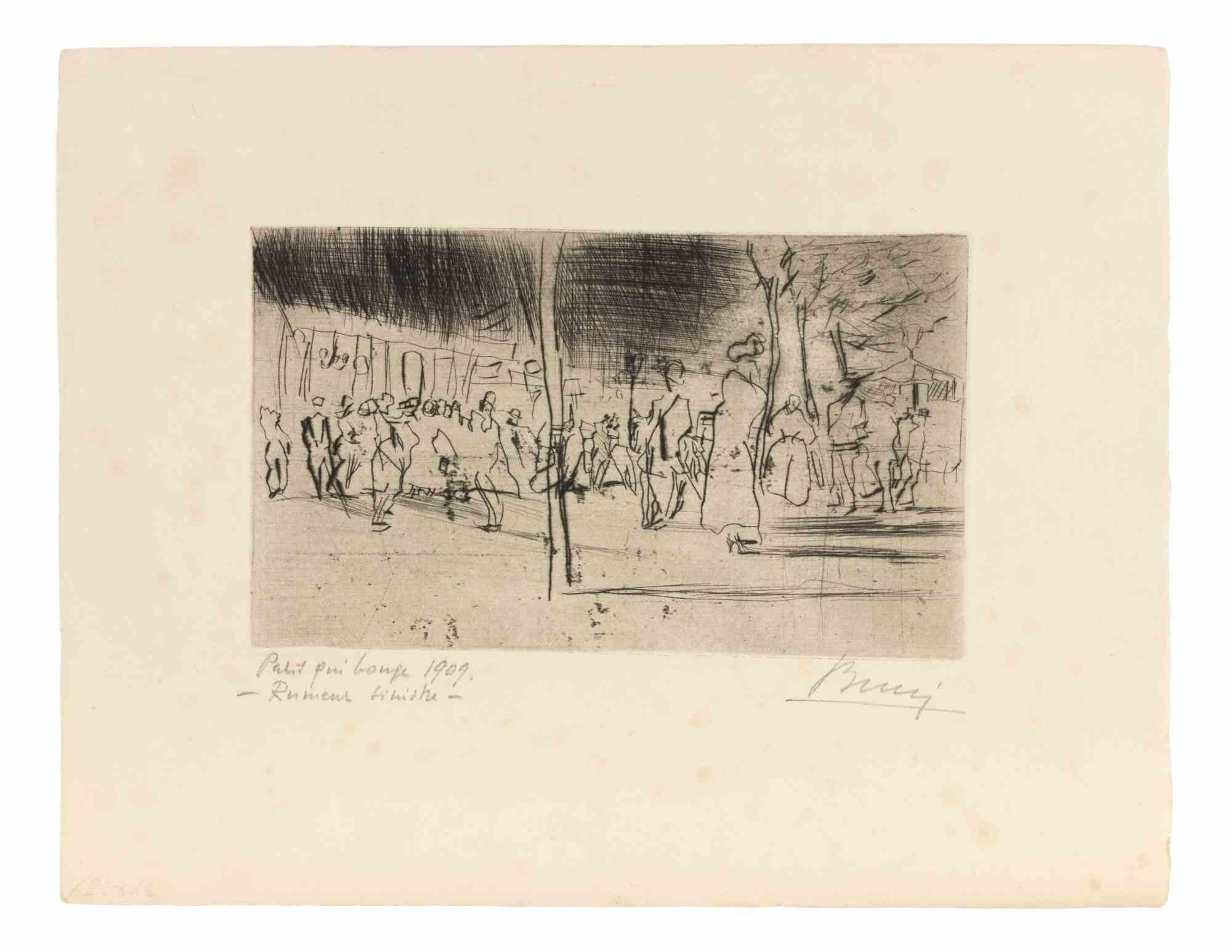 Paris qui Bouge - Rumeur Sinistre - Etching by Anselmo Bucci - 1909