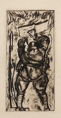 Antique Reading Soldier - Etching on Paper - 1918