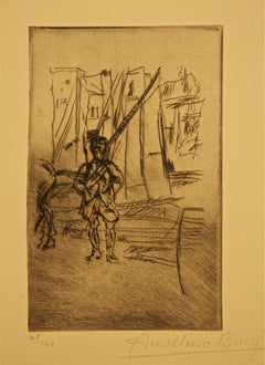 Sentìnelle de Cavalerie - Acquaforte di Anselmo Bucci - 1917