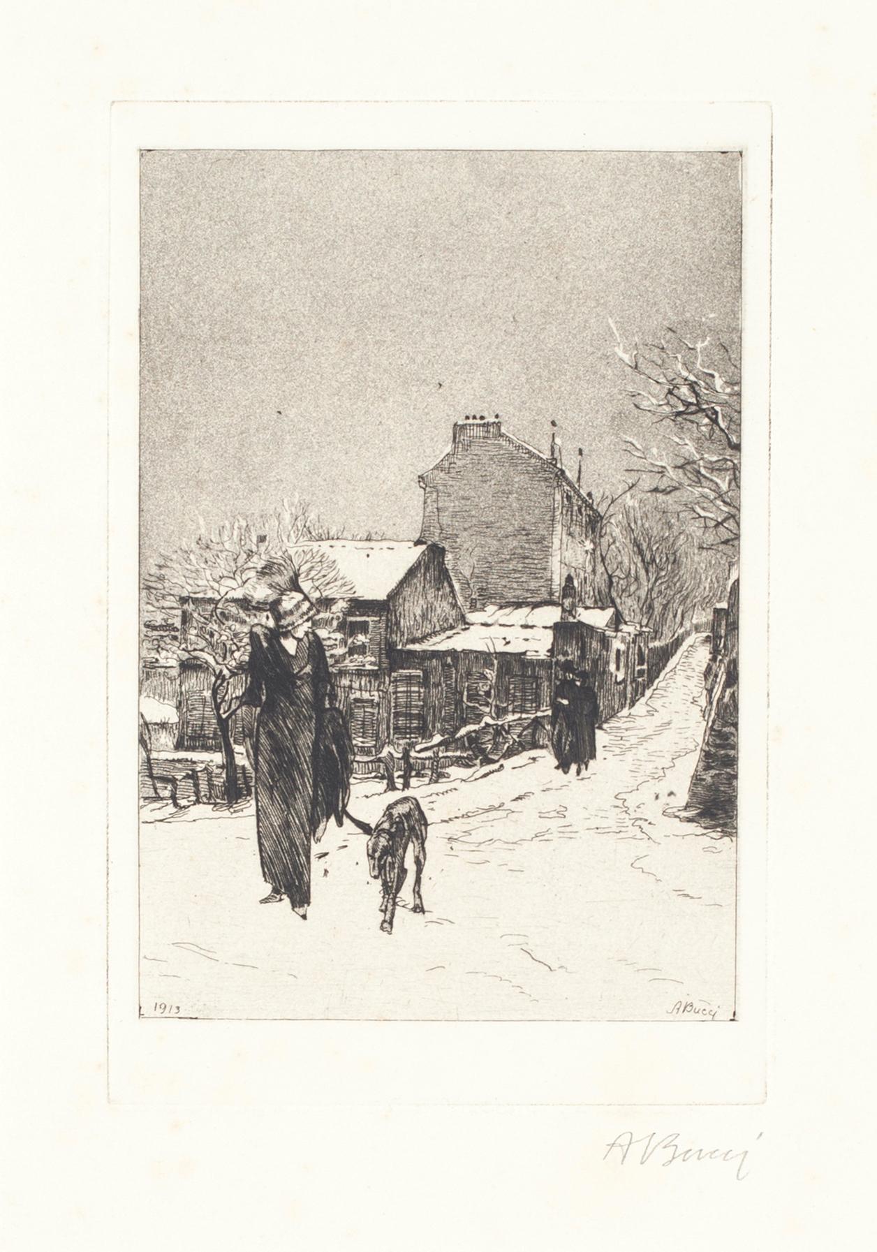 Dimensiones de la imagen: 11,5x17,8 cm.

Bajo la nieve es una obra de arte original realizada por Anselmo Bucci en 1913.

El estado de conservación es muy bueno, salvo algunas pequeñas manchas en el reverso. Firmado a mano dos veces (a. Bucci) en la
