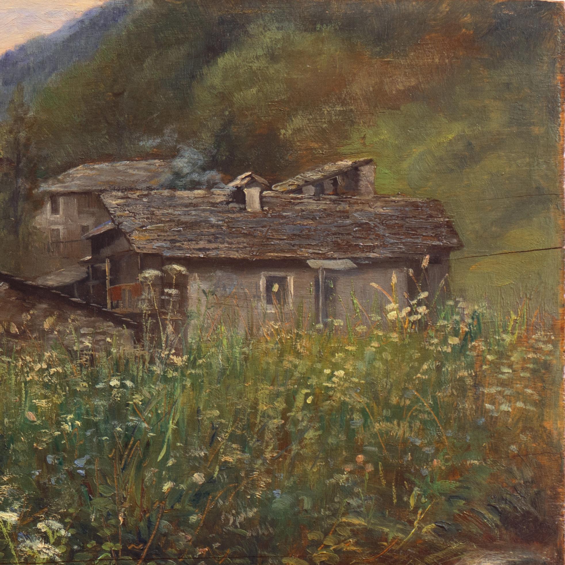 'Spring in the Soana Valley, ' Dolomites, Piedmont, Gran Paradiso National Park - Brown Landscape Painting by Anselmo Sacerdote