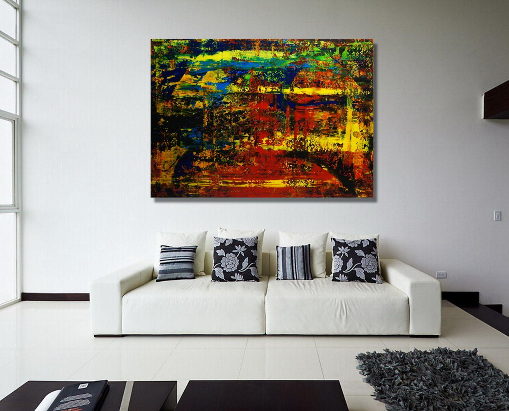 This large pallet-knife painting in acrylics comes with multiple layers of paint. In this one I see coloful robes swirling through majestic ballroom halls, leaving a frenzy of colorsâ€¦.    Unique original piece in quality acrylics on deep-edge