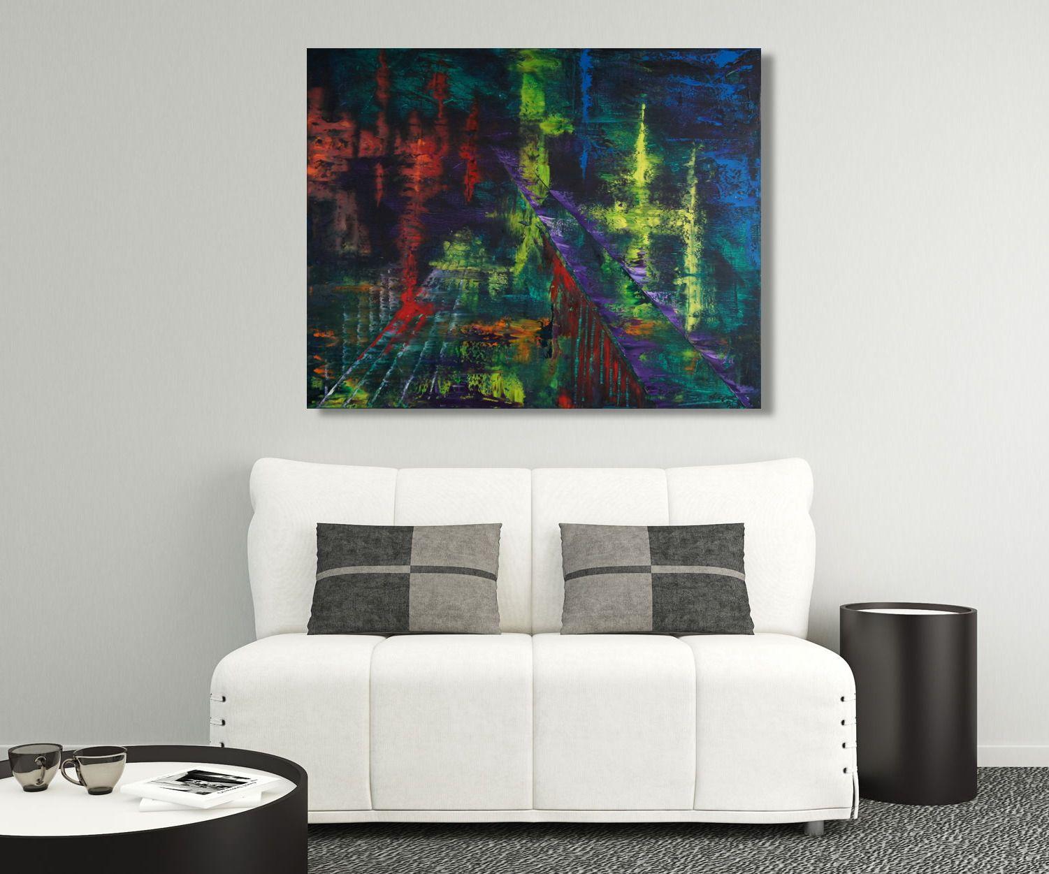 Bridged Nightlife (100 x 80 cm) XL olio (40 x 32 in, Pittura, Olio su tela - Painting di Ansgar Dressler