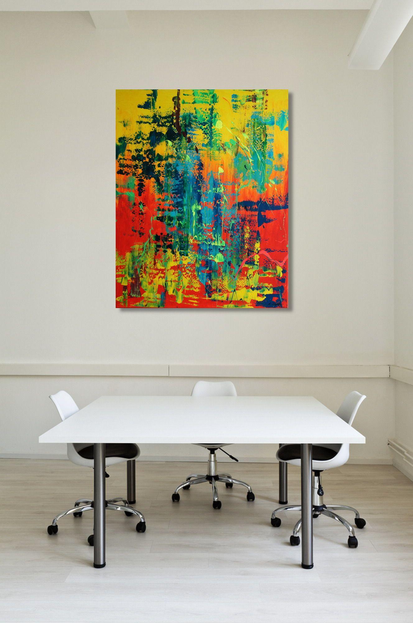 Un travail coloré à l'acrylique, principalement en technique de palette, dans un joyeux mélange de toutes les couleurs de l'arc-en-ciel, qui illuminera n'importe quelle pièce.... Profitez-en !  Si vous avez été fou d'amour, vous comprenez le titre.