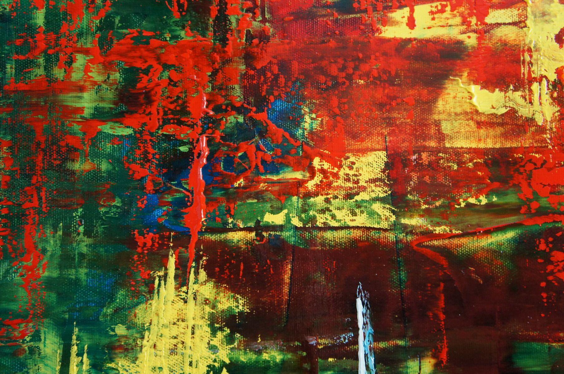 Huge oil painting in mix of green, blue, yellow, and red that seem to vibrate leaving a blur as if in a delirium. ????  Enjoy!    Unique painting using high-quality oil colors on professional gallery canvas stretched over solid wooden 4.5 x 3.0 cm