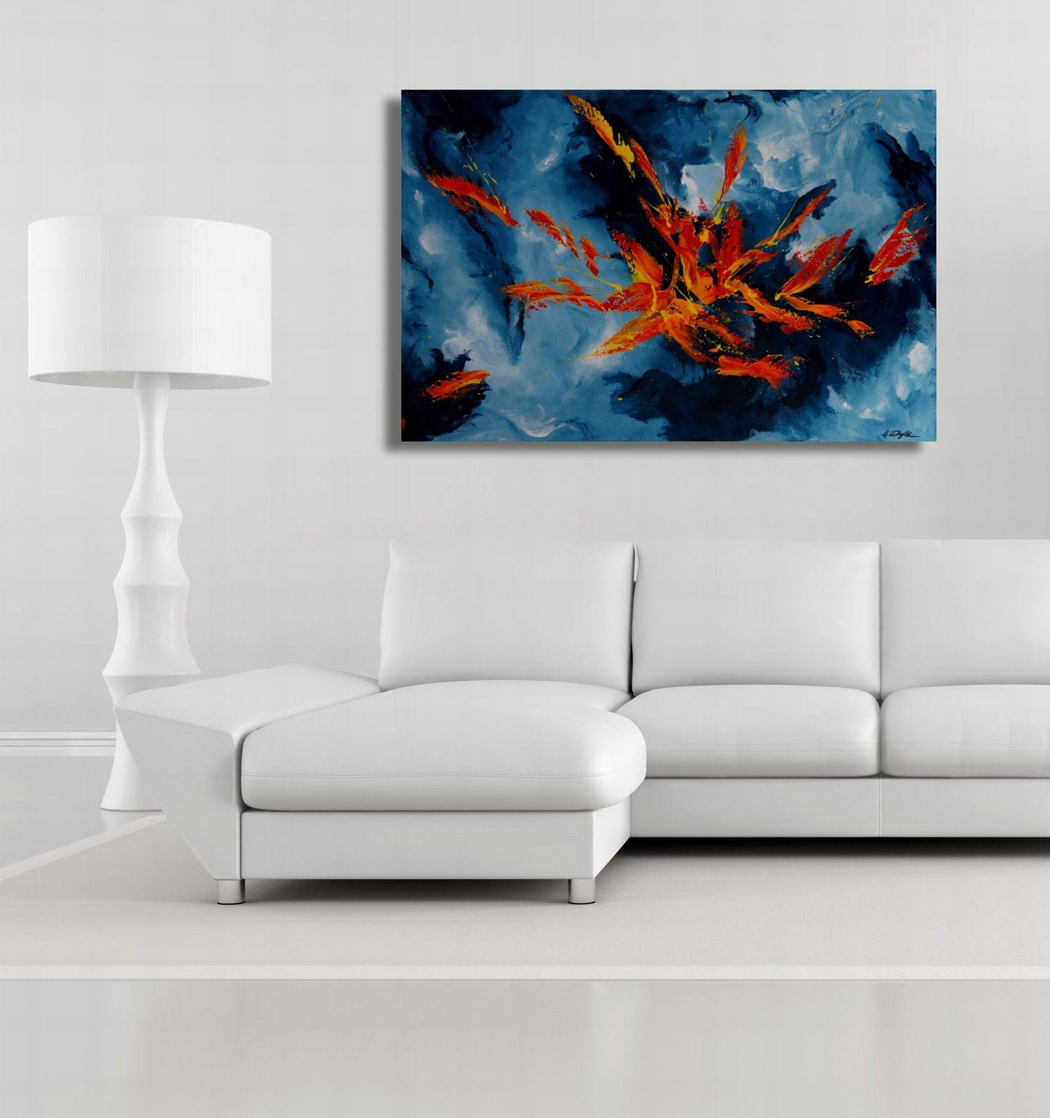 A very lively pallet-knife painting in acrylics, contrasting colors of flames in red and yellow against a dark stormy sky or sea.  Enjoy!    Unique painting using high-quality acrylic colors on professional gallery canvas stretched over solid wooden