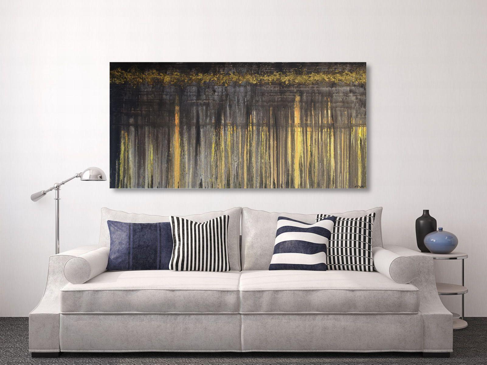 Hereâ€™s a XX-large horisonta piece that comes in colors of umbra brown, a wide variety of yellow tones, and a band of golden nuggets at the top. A very rich and warming piece for your homeâ€¦.Enjoy!    Unique painting using high-quality acrylic
