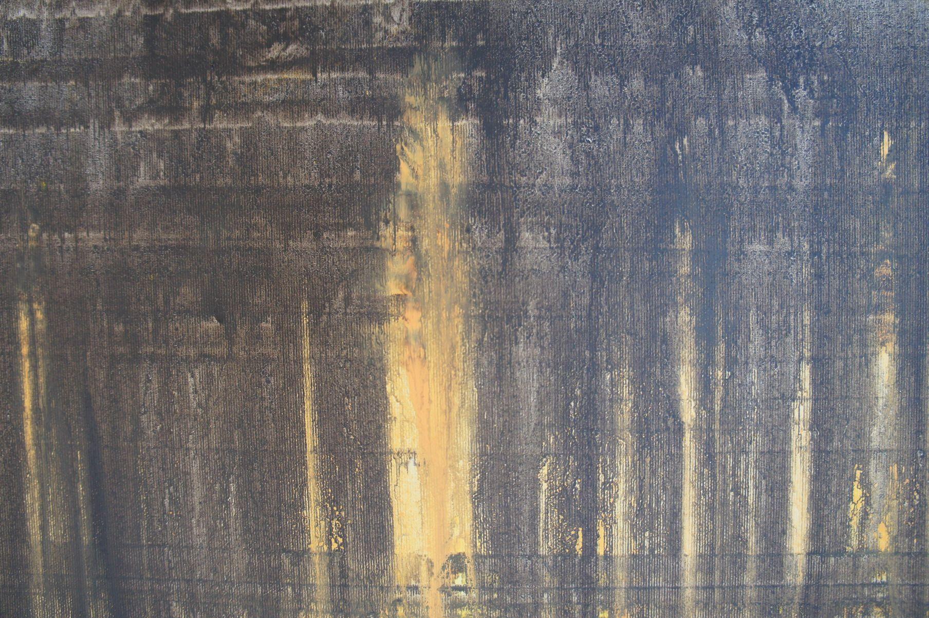 He aquí una pieza horisonta de tamaño XX que se presenta en colores marrón umbra, una amplia variedad de tonos amarillos y una banda de pepitas doradas en la parte superior. Una pieza muy rica y cÃ¡lida para tu hogarâ€¦.Â¡Disfruta!    Pintura única