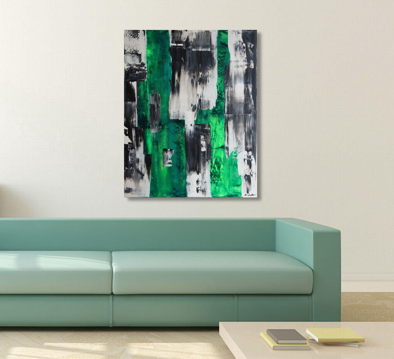 Bringing in some color into the otherwise black and white painting. This is the second of the two green core paintings. Enjoy!    Unique painting using high-quality acrylic colors on gesso-primed professional gallery canvas stretched over solid