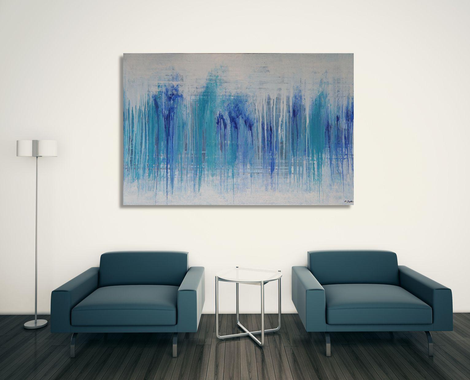 Cascada de hielo, Pintura, Acrílico sobre lienzo - Abstract Painting Azul de Ansgar Dressler