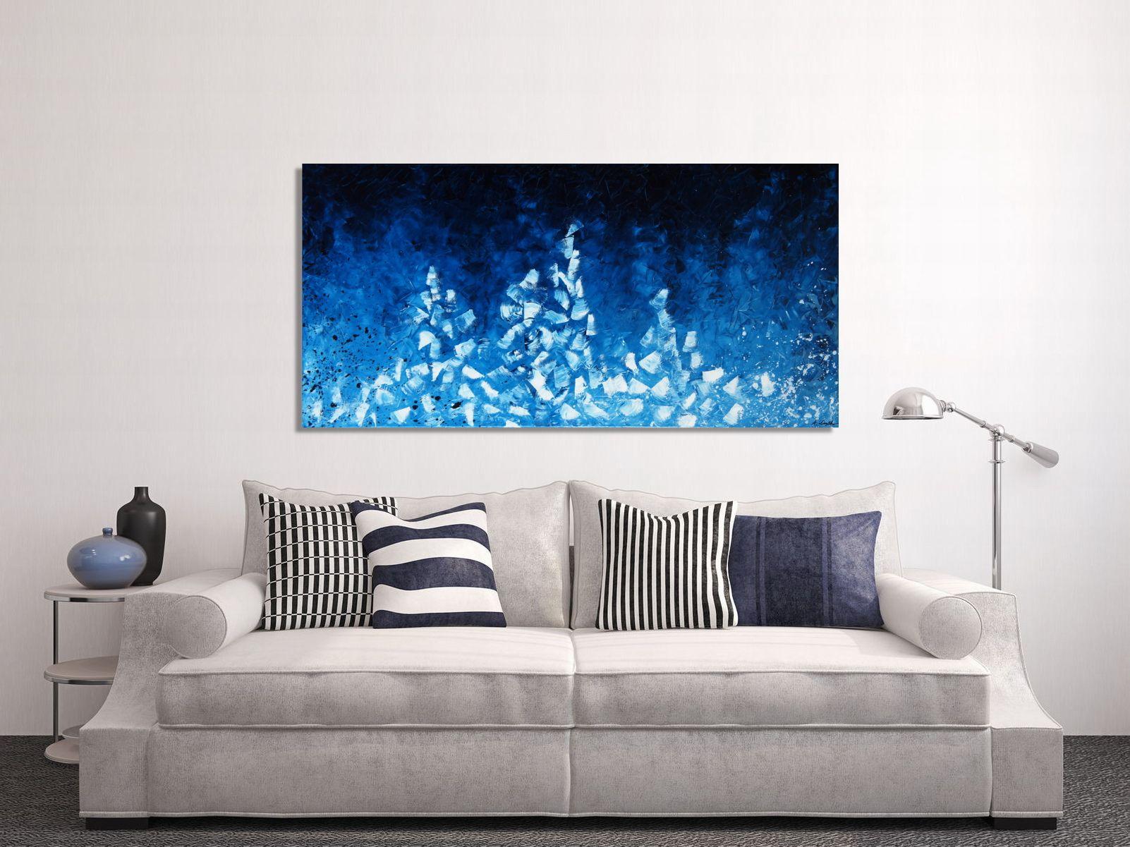 Another one in pretty much monochrome blue. I love how the the battle between blue and white creates all shades of the blue and a constantly moving dynamic.    Unique painting using high-quality oil colors on professional gallery canvas stretched