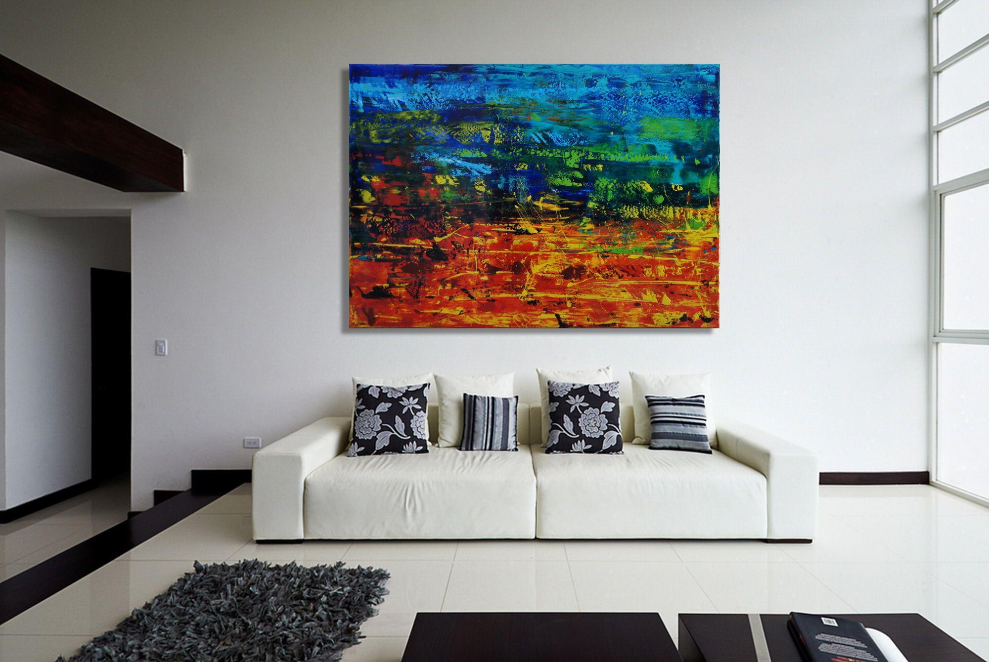 Very colorful and dynamic abstract piece in acrylics, in all colors that I connect with a summer vacation at the Mediterranian Sea. Are you ready for a piece of vacation in  in your room?    Unique painting using high-quality acrylic colors on