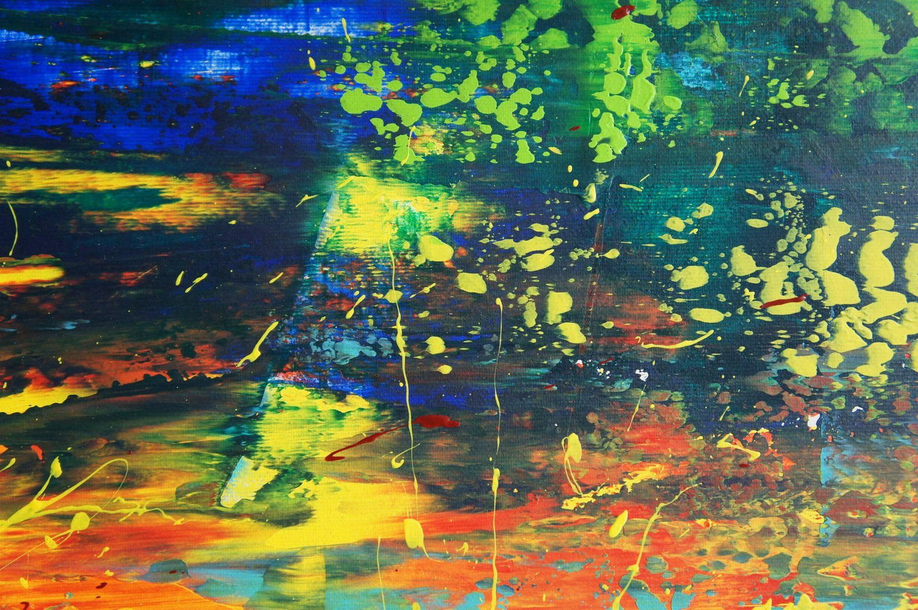 Pieza abstracta muy colorida y dinámica en acrílicos, en todos los colores que relaciono con unas vacaciones de verano en el Mar Mediterráneo. ¿Estás preparado para unas vacaciones en  ¿en tu habitación?    Pintura única con colores acrílicos de