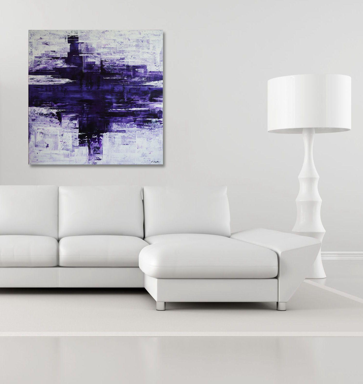 Aquí tienes una gran pieza cuadrada en la que el morado se come el hielo¦ ¡Disfruta! Pintura única con colores acrílicos de alta calidad sobre lienzo de galería profesional tensado sobre bastidores de madera maciza de 4,5 x 3,0 cm (profundidad de la