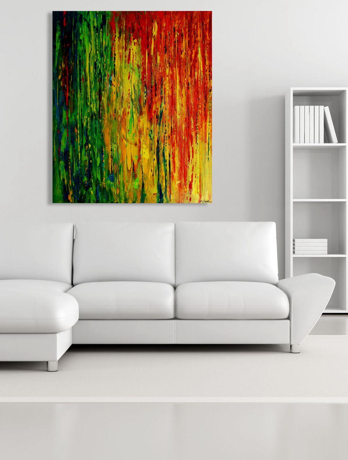 This large pallet-knife painting in acrylics on canvas comes in all colors of the rainbow, in a vertical dynamic like a summer rain that is both hot and refreshing. Enjoy!    Unique painting using high-quality acrylic colors on deep-edge gallery