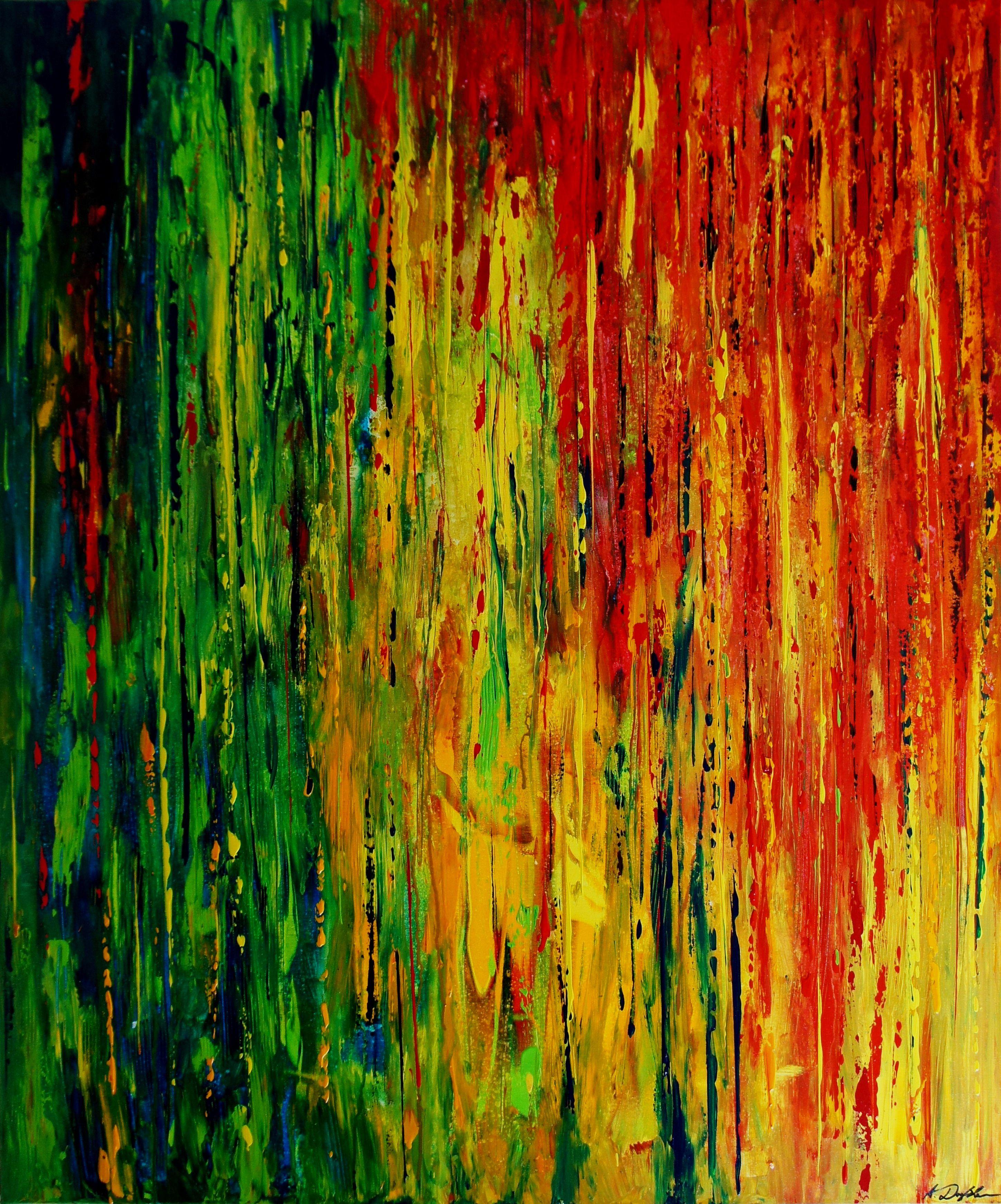 Abstract Painting Ansgar Dressler - Rain arc-en-ciel, peinture, acrylique sur toile