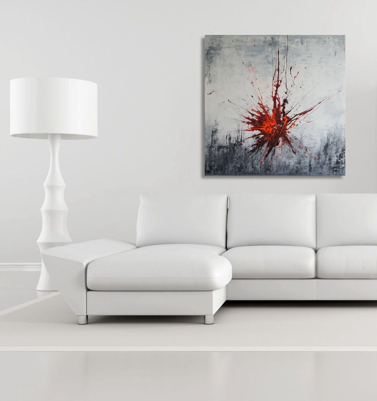 Impacto súbito II (Espíritus de los cielos 100150), Pintura, Acrílico sobre lienzo - Abstract Painting Gris de Ansgar Dressler