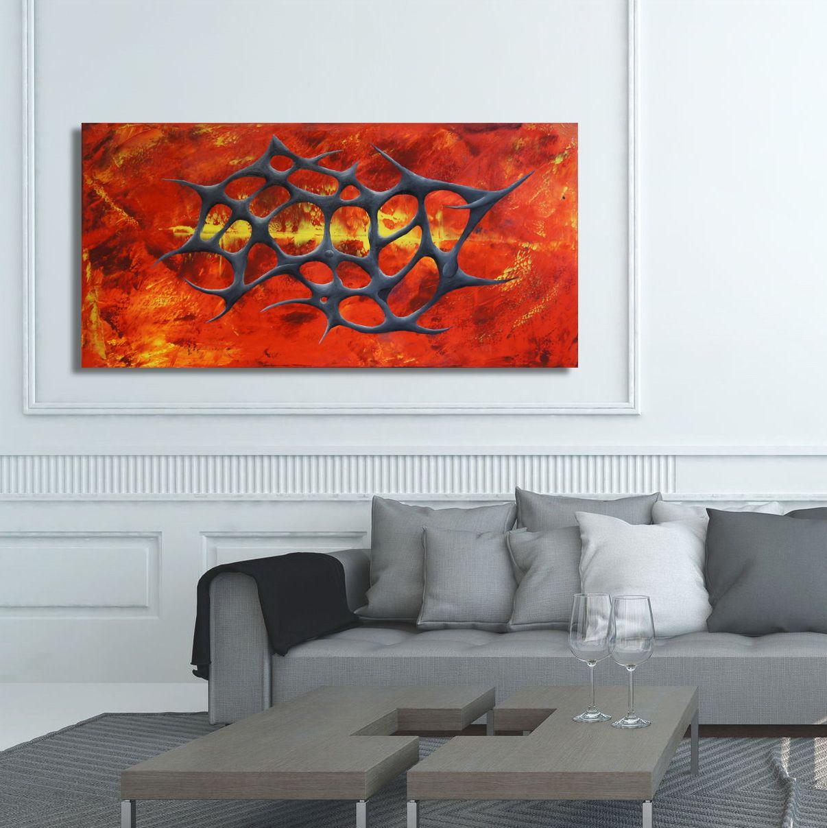 Vulcano Forgiato (100 x 50 cm) XL olio (40 x 20 inche, Pittura, Olio su tela - Painting di Ansgar Dressler